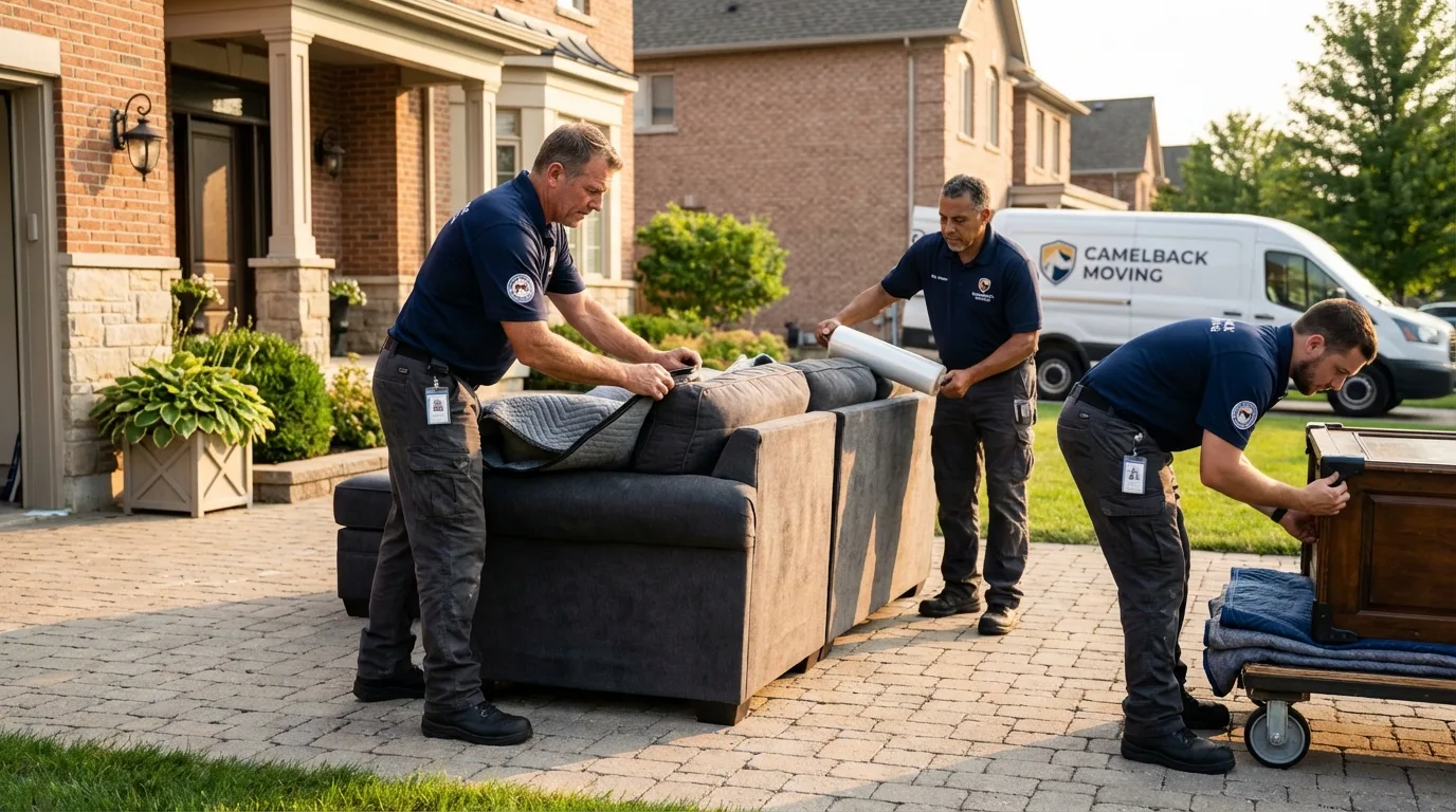 Large estate moving crew wrapping furniture in Penitas, TX